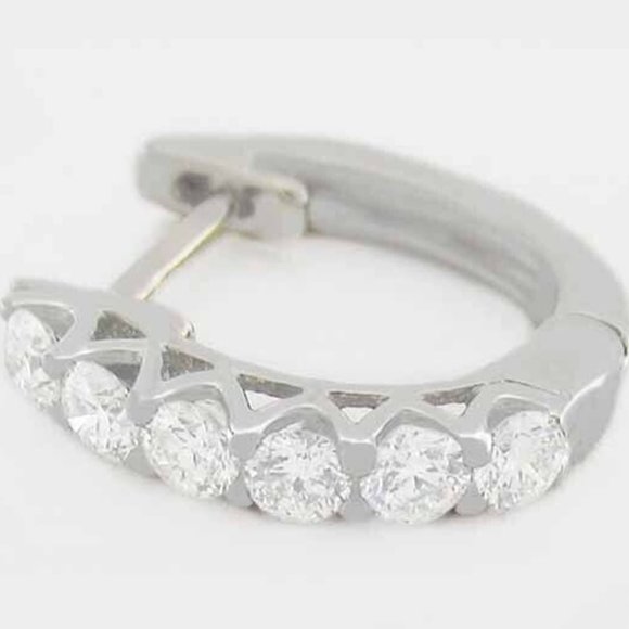 Genuine 0.30 Cts Diamonds Single Hoop Earrings 18K White Gold - Picture 2 of 4